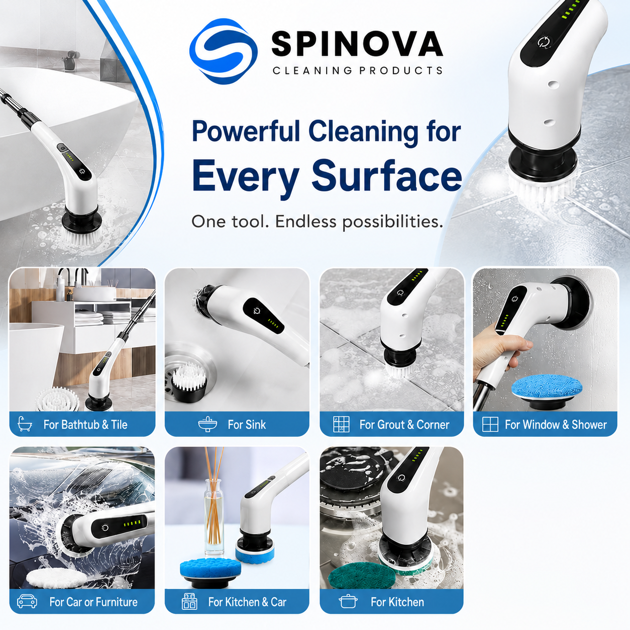 Spinova Cordless 8 in 1 Electric Spin Scrubber